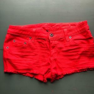Red low rise jean shorts